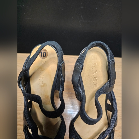 L.A.M.B Kandis Black Leather Strappy Stiletto Slingback Open Toe Heels Size 10 - Picture 5 of 12